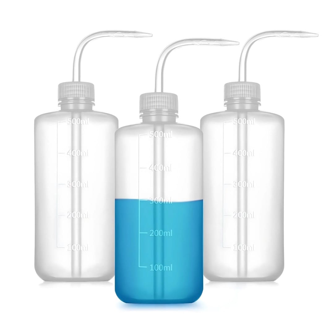 3 Squeeze Wash Bottles 500ml Clear